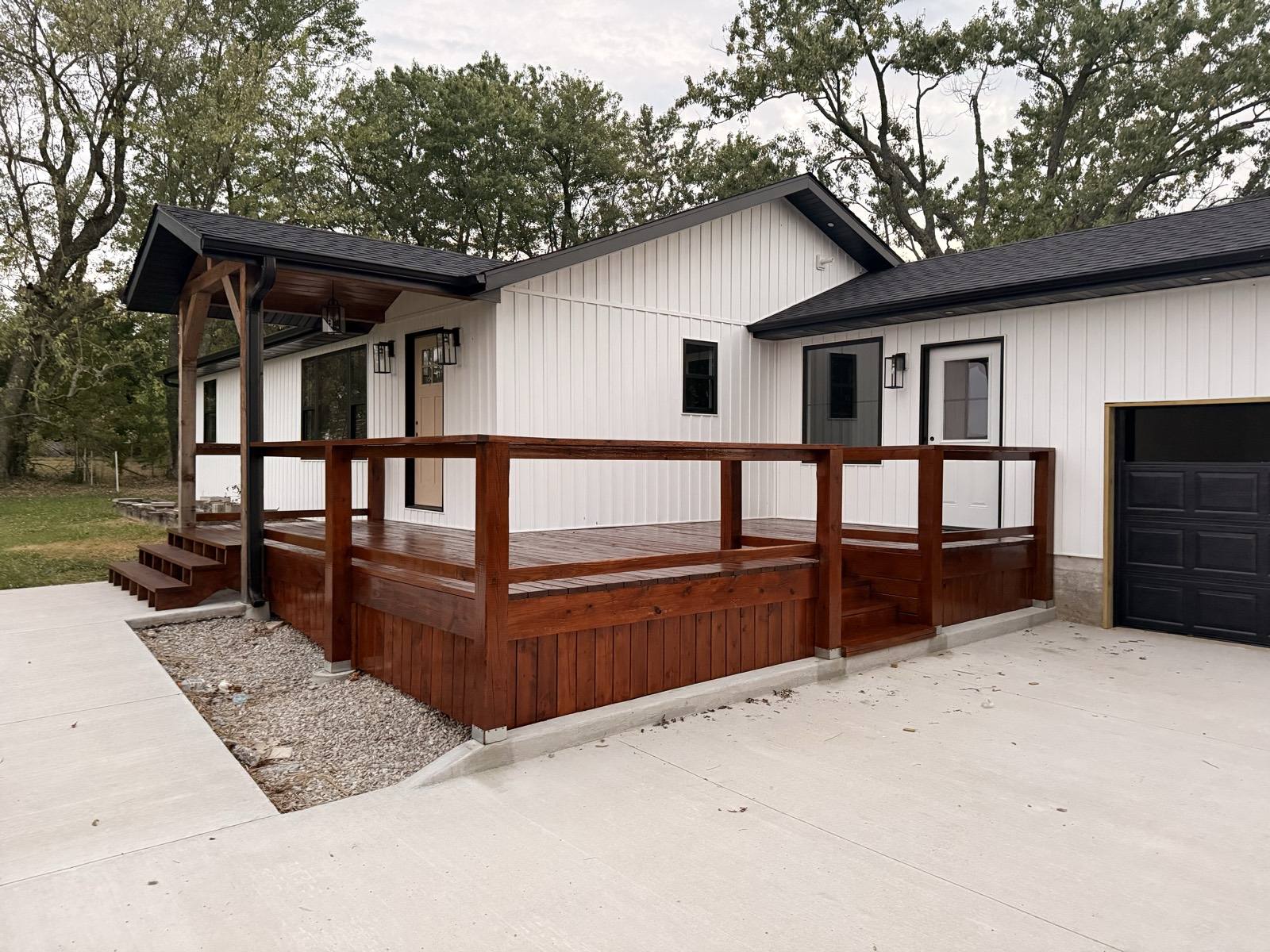 Deck, railing and skirting after staining and sealing in Mountain Grove, MO